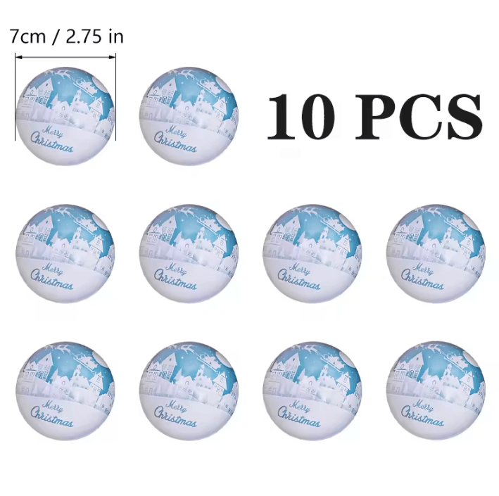 Christmas Ball Candy Gift Boxes Hanging Ornament Tin Storage Containers Set of 10