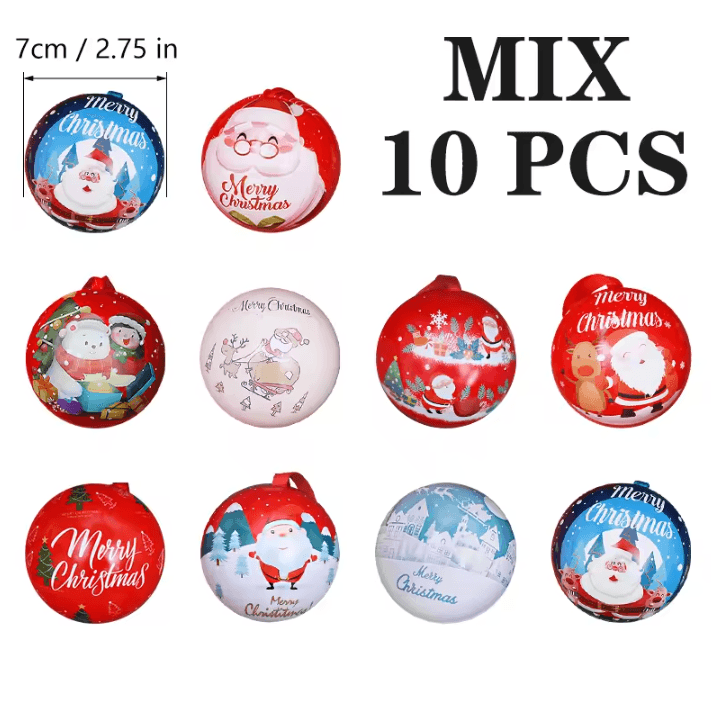 Christmas Ball Candy Gift Boxes Hanging Ornament Tin Storage Containers Set of 10