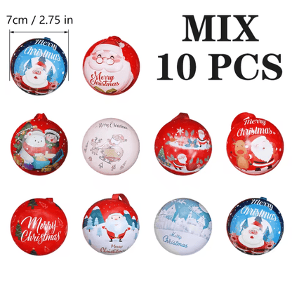 Christmas Ball Candy Gift Boxes Hanging Ornament Tin Storage Containers Set of 10