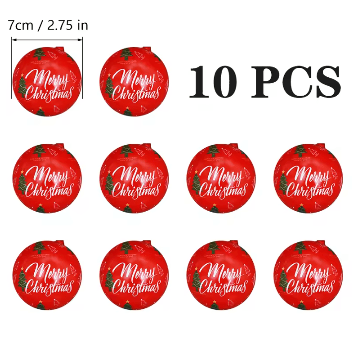 Christmas Ball Candy Gift Boxes Hanging Ornament Tin Storage Containers Set of 10