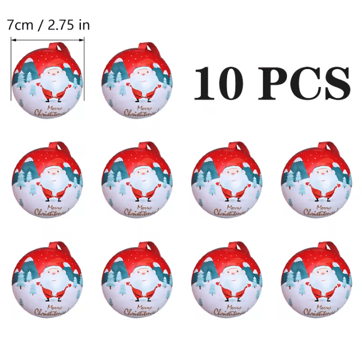 Christmas Ball Candy Gift Boxes Hanging Ornament Tin Storage Containers Set of 10