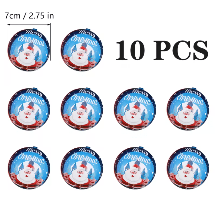 Christmas Ball Candy Gift Boxes Hanging Ornament Tin Storage Containers Set of 10