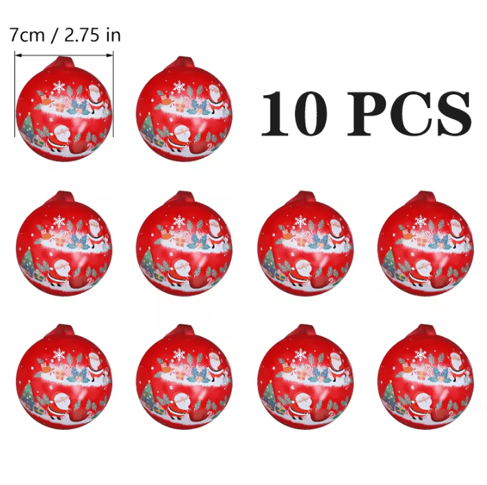 Christmas Ball Candy Gift Boxes Hanging Ornament Tin Storage Containers Set of 10