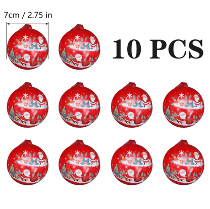 Christmas Ball Candy Gift Boxes Hanging Ornament Tin Storage Containers Set of 10
