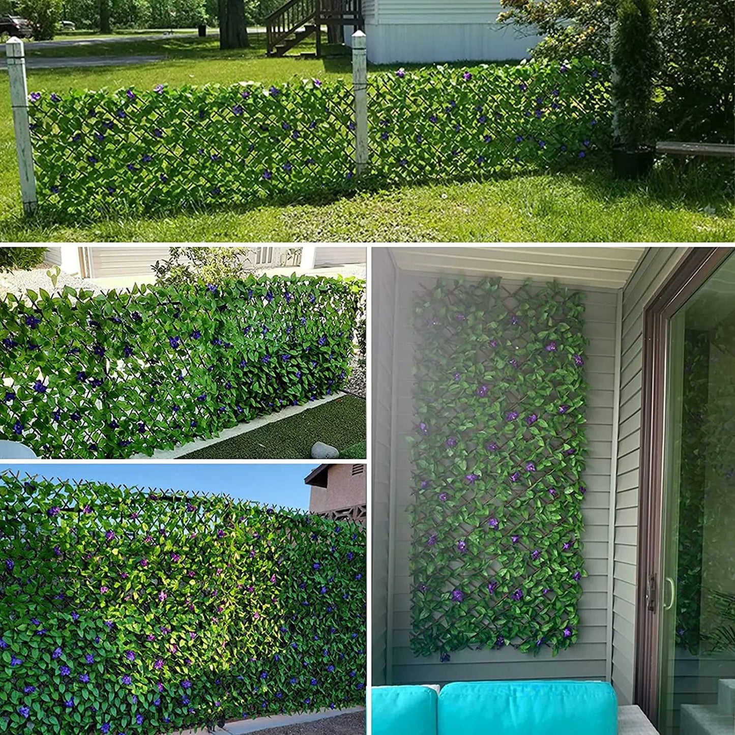 Expandable Privacy Screen Fence with Artificial Ivy Fence for Balcony Patio Garden Outdoor Decor