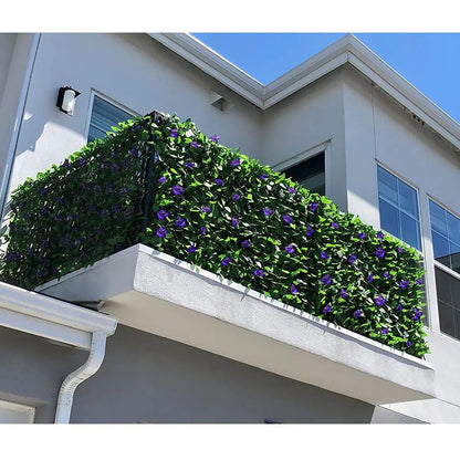 Expandable Privacy Screen Fence with Artificial Ivy Fence for Balcony Patio Garden Outdoor Decor