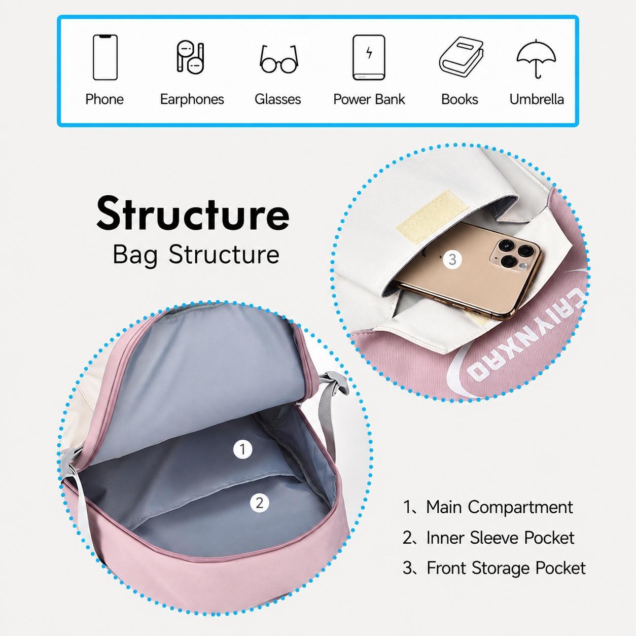 Large Capacity Backpack Lightweight Travel School Backpack for Daily Commute