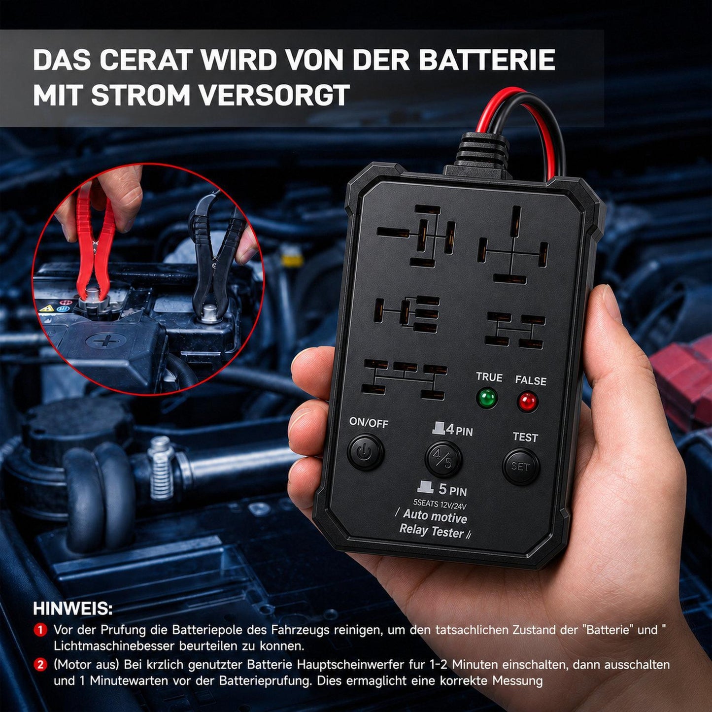 Universal Automotive Relay Tester 12V 24V Auto Relay Diagnostic Tool for 4 Pin 5 Pin Relays