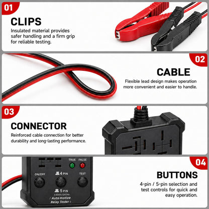 Universal Automotive Relay Tester 12V 24V Auto Relay Diagnostic Tool for 4 Pin 5 Pin Relays