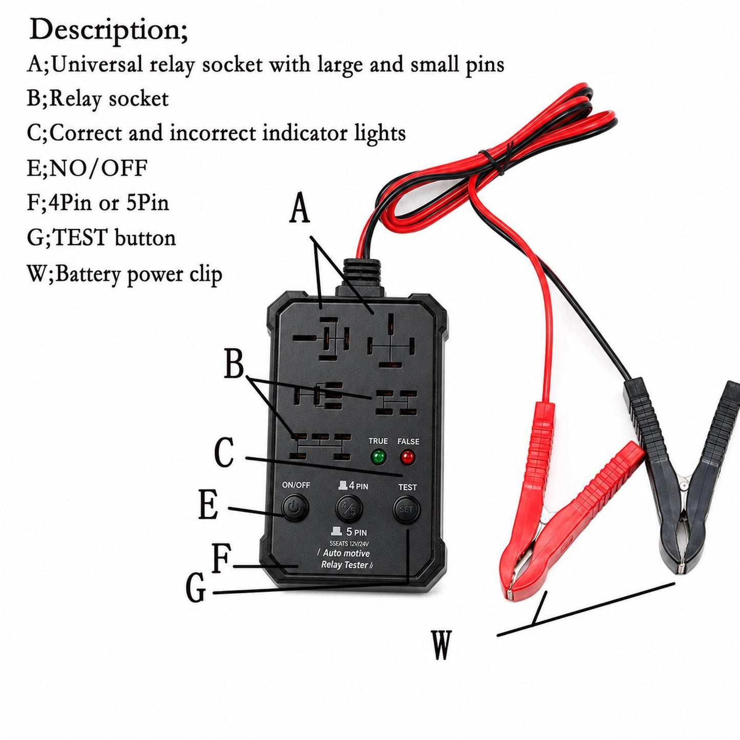 Universal Automotive Relay Tester 12V 24V Auto Relay Diagnostic Tool for 4 Pin 5 Pin Relays