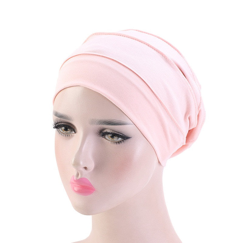 Soft Satin Lined Chemo Beanie Cotton Turban Hat for Women Stretch Hijab Cap
