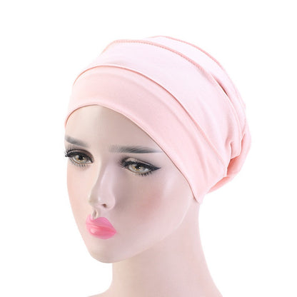 Soft Satin Lined Chemo Beanie Cotton Turban Hat for Women Stretch Hijab Cap
