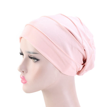 Soft Satin Lined Chemo Beanie Cotton Turban Hat for Women Stretch Hijab Cap
