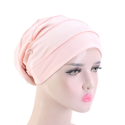 Soft Satin Lined Chemo Beanie Cotton Turban Hat for Women Stretch Hijab Cap