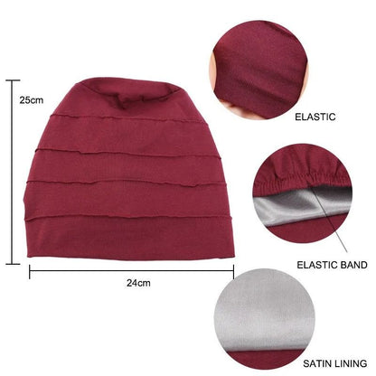 Soft Satin Lined Chemo Beanie Cotton Turban Hat for Women Stretch Hijab Cap
