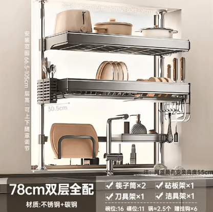 Multi-Purpose Kitchen Sink Organizer – Countertop Dish Drying Rack & Vegetable Storage Shelf
