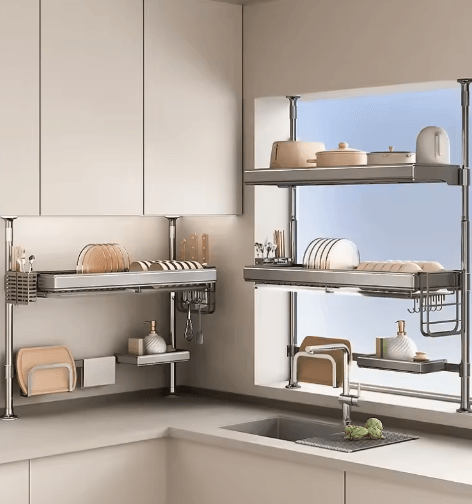 Multi-Purpose Kitchen Sink Organizer – Countertop Dish Drying Rack & Vegetable Storage Shelf