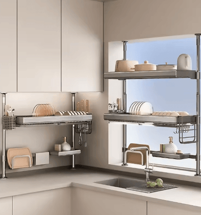 Multi-Purpose Kitchen Sink Organizer – Countertop Dish Drying Rack & Vegetable Storage Shelf