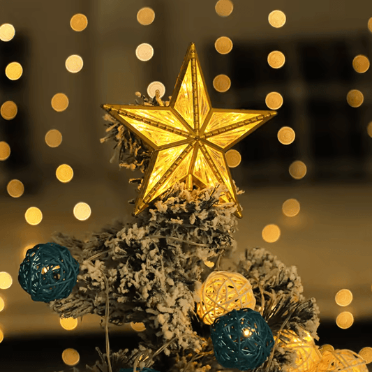 LED Christmas Tree Top Star Gold Pentagram Battery Operated Tree Topper Light