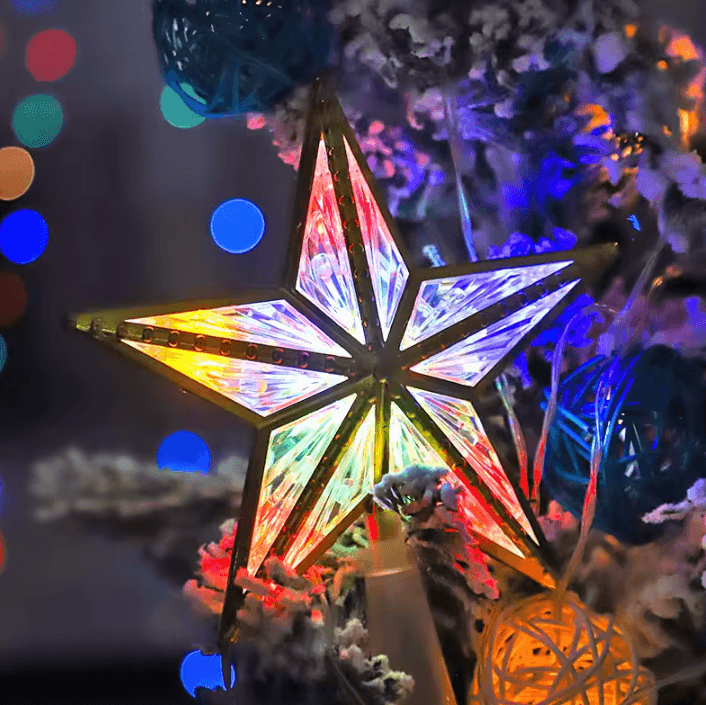 LED Christmas Tree Top Star Gold Pentagram Battery Operated Tree Topper Light