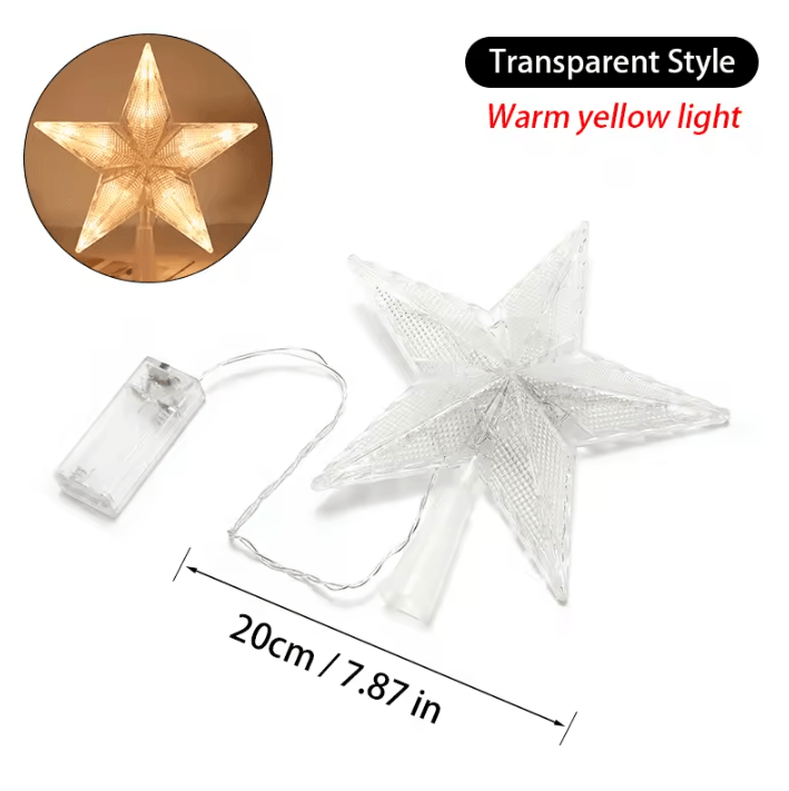 LED Christmas Tree Top Star Gold Pentagram Battery Operated Tree Topper Light