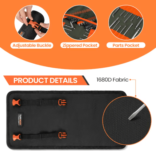 Heavy Duty Tool Roll Up Bag – Portable Foldable Tool Organizer for Mechanics, DIY & Father's Day Gifts
