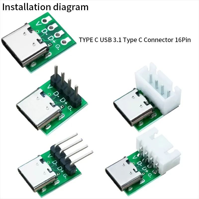 High-Speed 16-Pin Type-C USB 3.1 Connector Test PCB Board Module