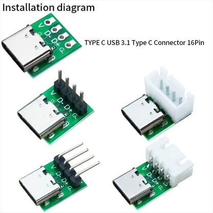 High-Speed 16-Pin Type-C USB 3.1 Connector Test PCB Board Module