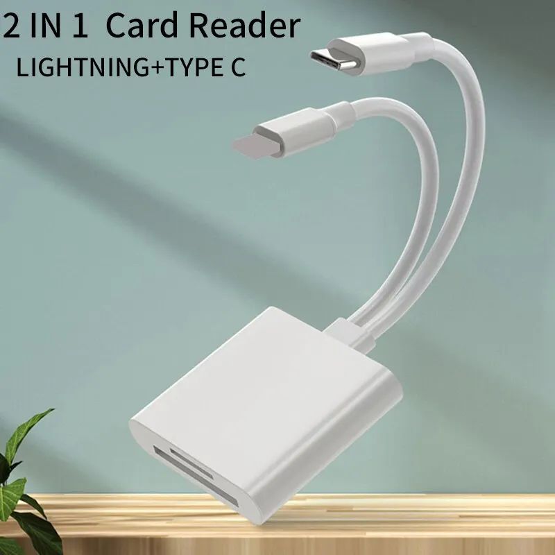 2 In 1 USB C SD Card Reader and Lightning OTG Memory Card Adapter for SD TF Cards
