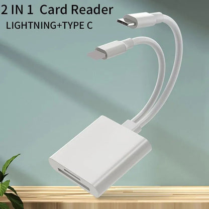 2 In 1 USB C SD Card Reader and Lightning OTG Memory Card Adapter for SD TF Cards