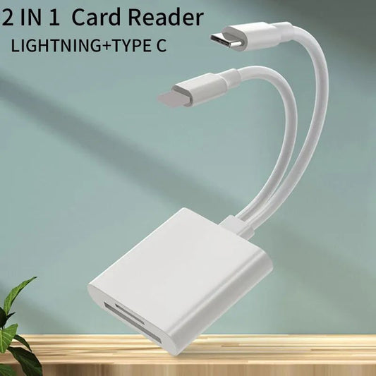 2 In 1 USB C SD Card Reader and Lightning OTG Memory Card Adapter for SD TF Cards