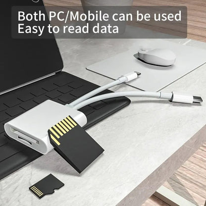 2 In 1 USB C SD Card Reader and Lightning OTG Memory Card Adapter for SD TF Cards