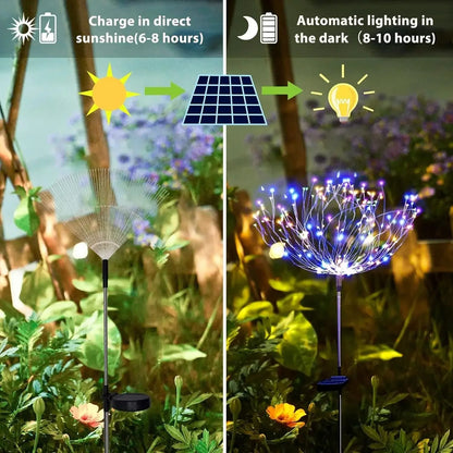 Solar LED Firework Garden Lights Waterproof Dandelion Outdoor Landscape Decor