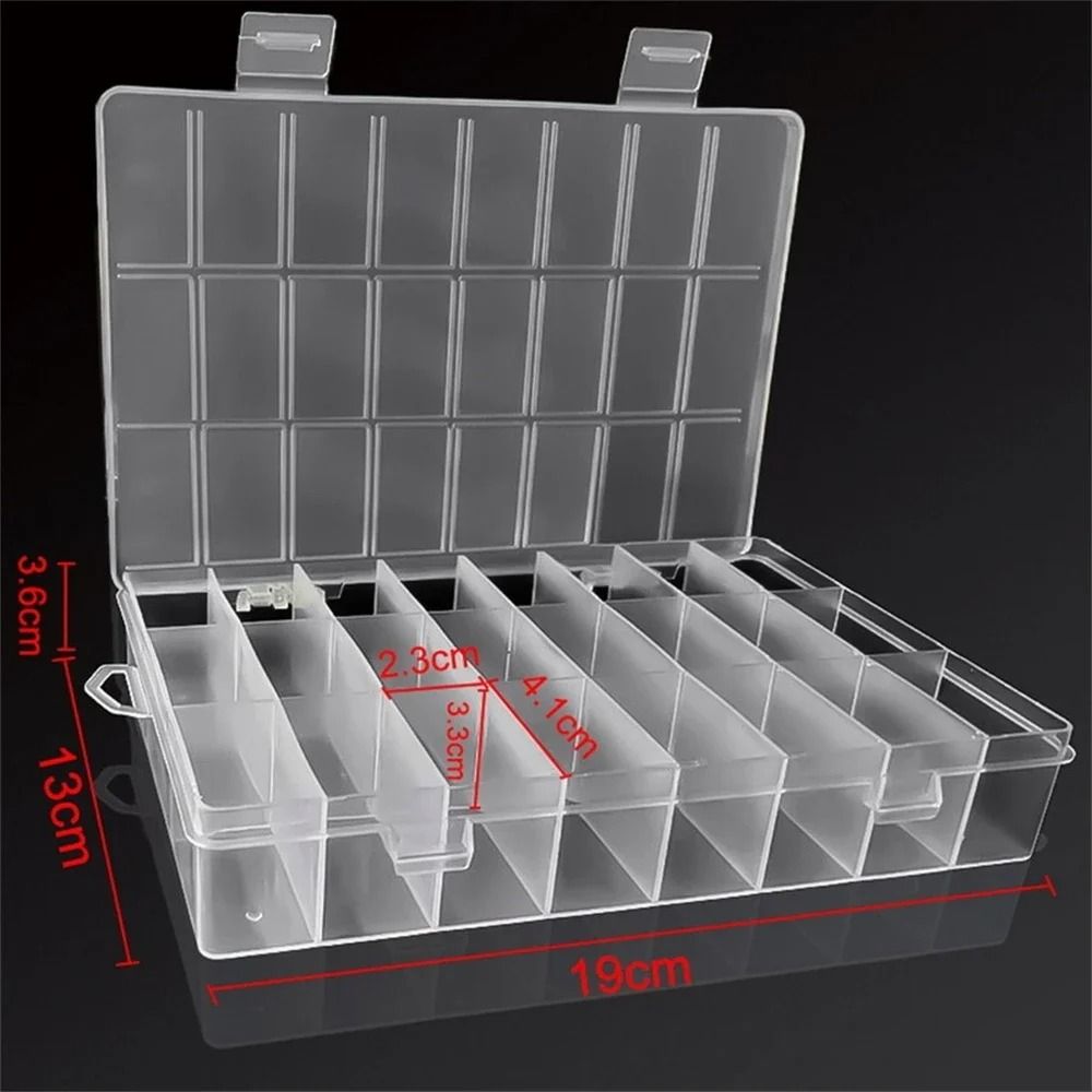 24 Grid Clear Plastic Organizer Box Compartment Storage Case for Crafts Beads Jewelry