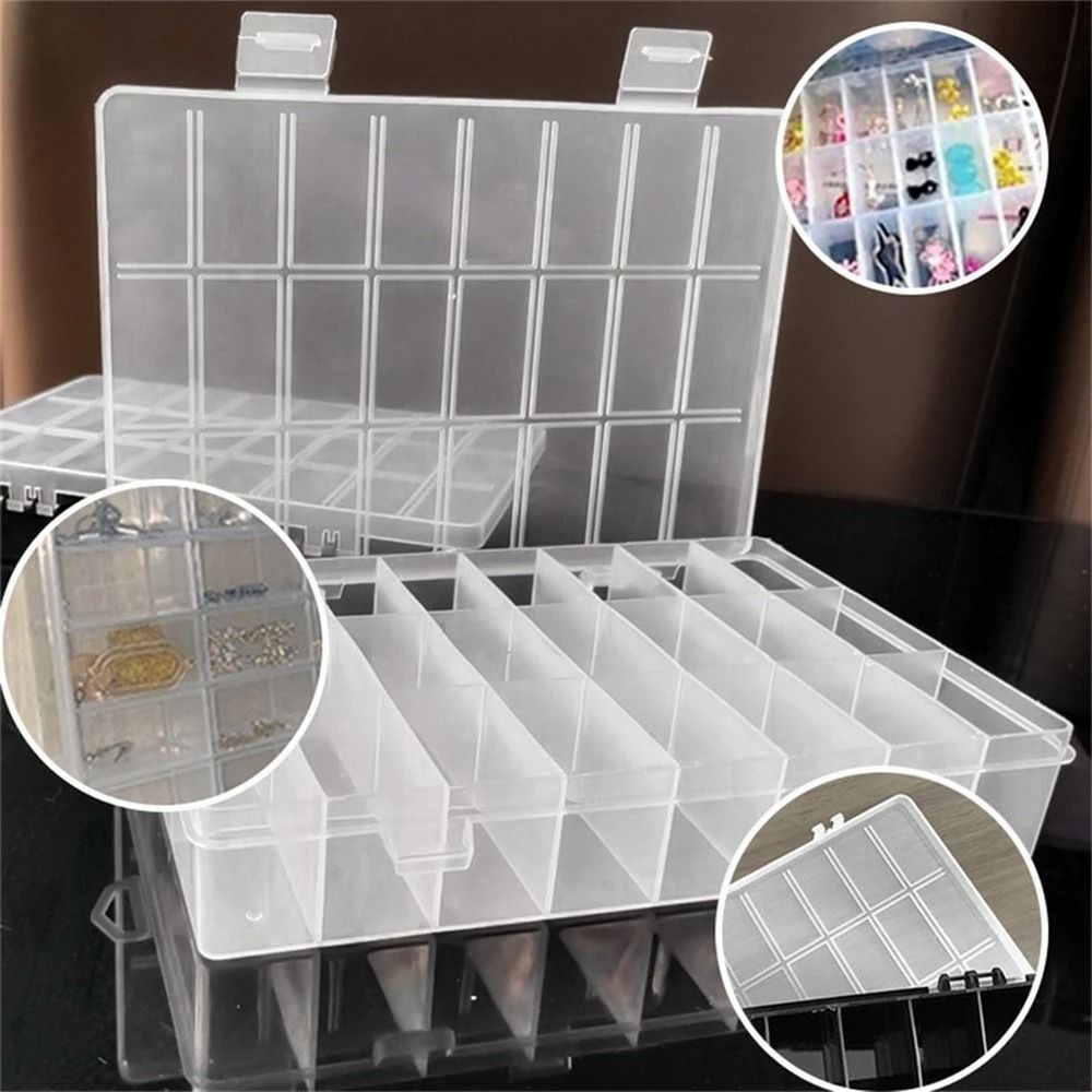 24 Grid Clear Plastic Organizer Box Compartment Storage Case for Crafts Beads Jewelry