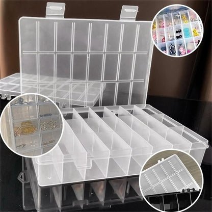 24 Grid Clear Plastic Organizer Box Compartment Storage Case for Crafts Beads Jewelry