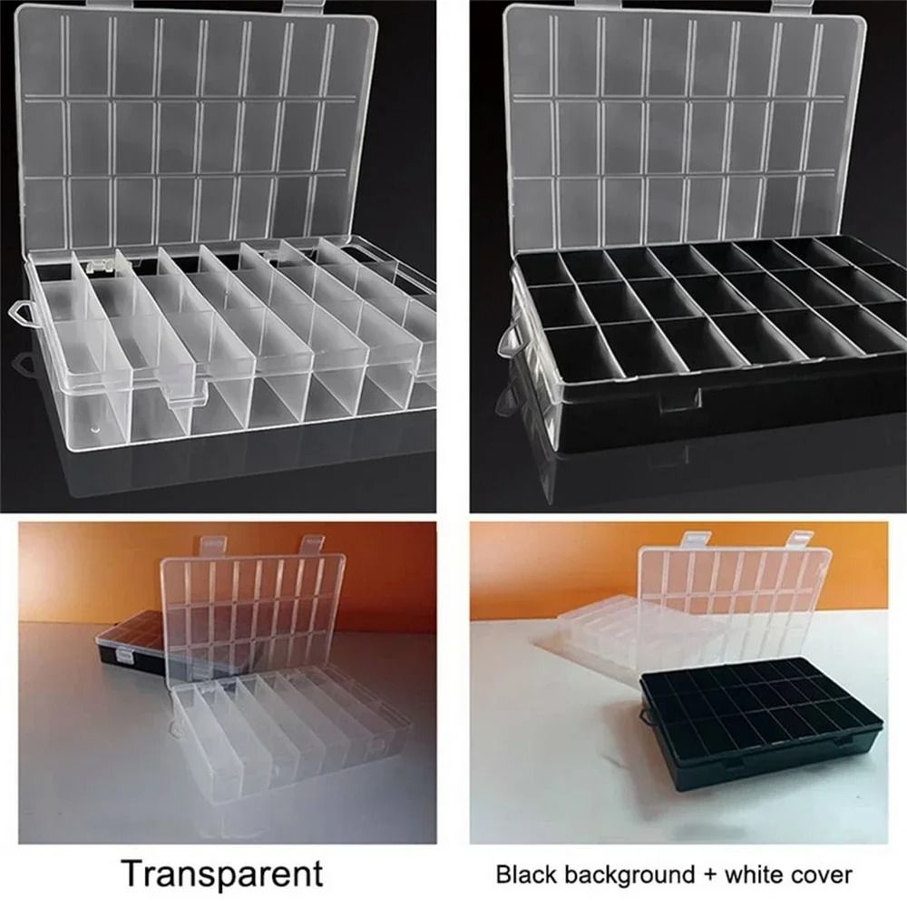 24 Grid Clear Plastic Organizer Box Compartment Storage Case for Crafts Beads Jewelry