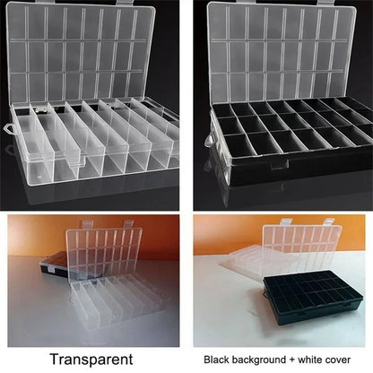 24 Grid Clear Plastic Organizer Box Compartment Storage Case for Crafts Beads Jewelry