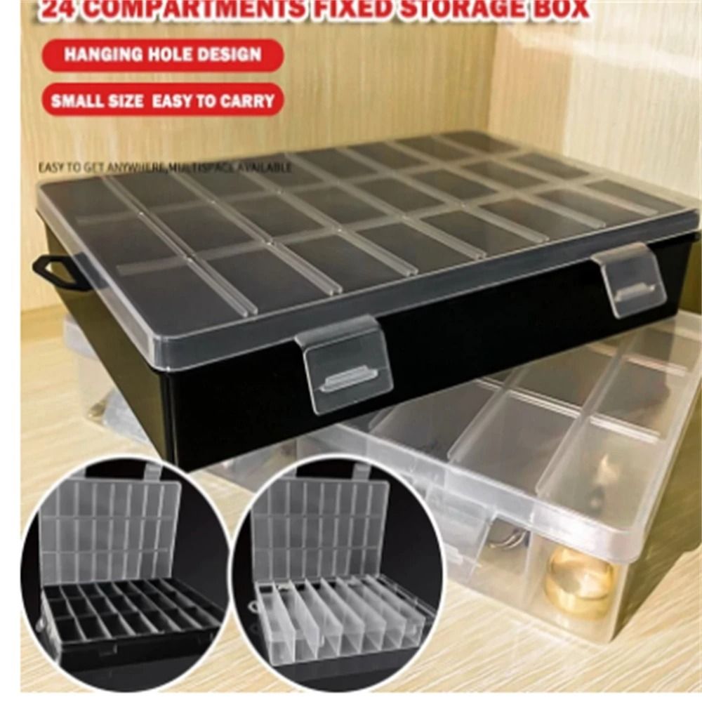 24 Grid Clear Plastic Organizer Box Compartment Storage Case for Crafts Beads Jewelry