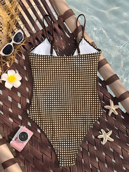 Elegant Swimsuit for Women Ruffle V Neck High Leg Padded Women's Swimwears