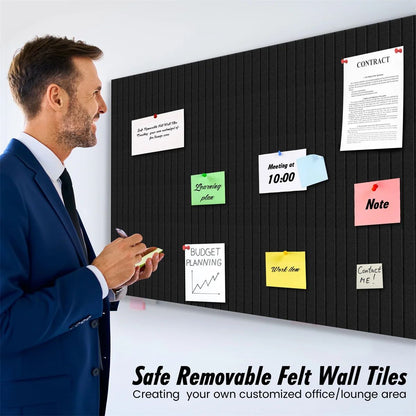 6 pcs Large Black Felt Bulletin Board Tiles – Self-Adhesive Cork Board Alternative Message Board for Office Wall
