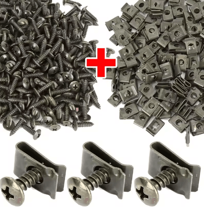 Mixed U-Type Car Trim Clips with Screws – Anti-Rust Fender & Bumper Fastener Kit for Automotive Repairs