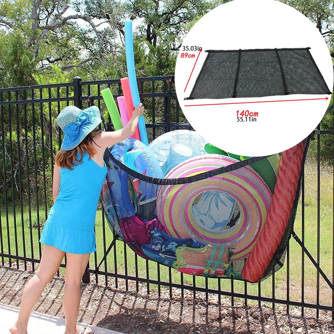 Heavy Duty Pool Storage Bag Large Capacity Pool Toy Organizer Mesh Storage Net