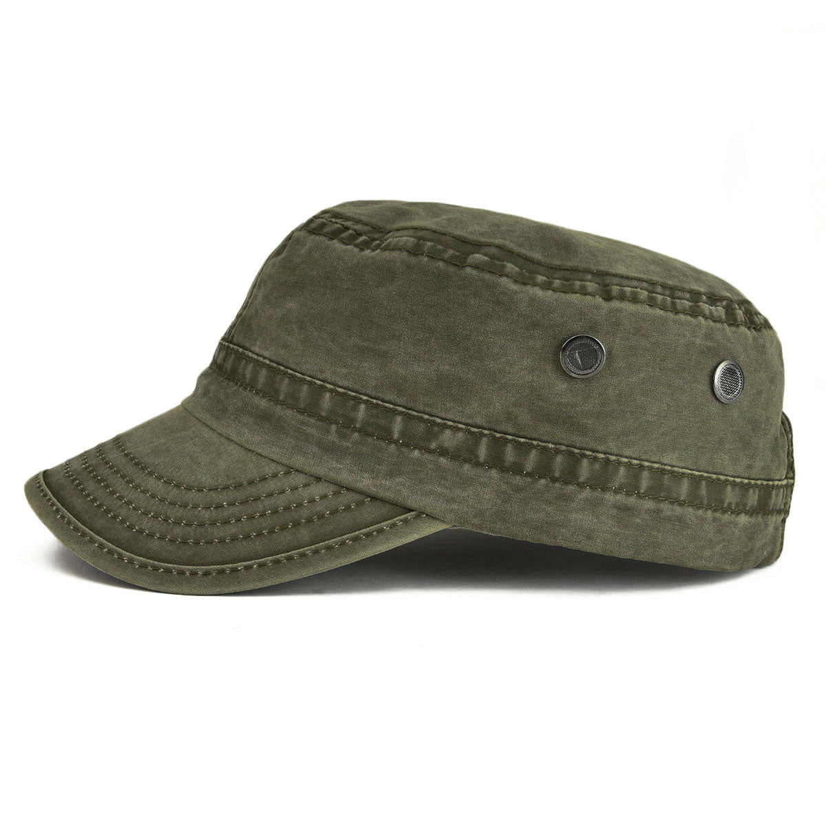 Military Cadet Cap Washed Cotton Army Cap Adjustable Vintage Flat Top Hat