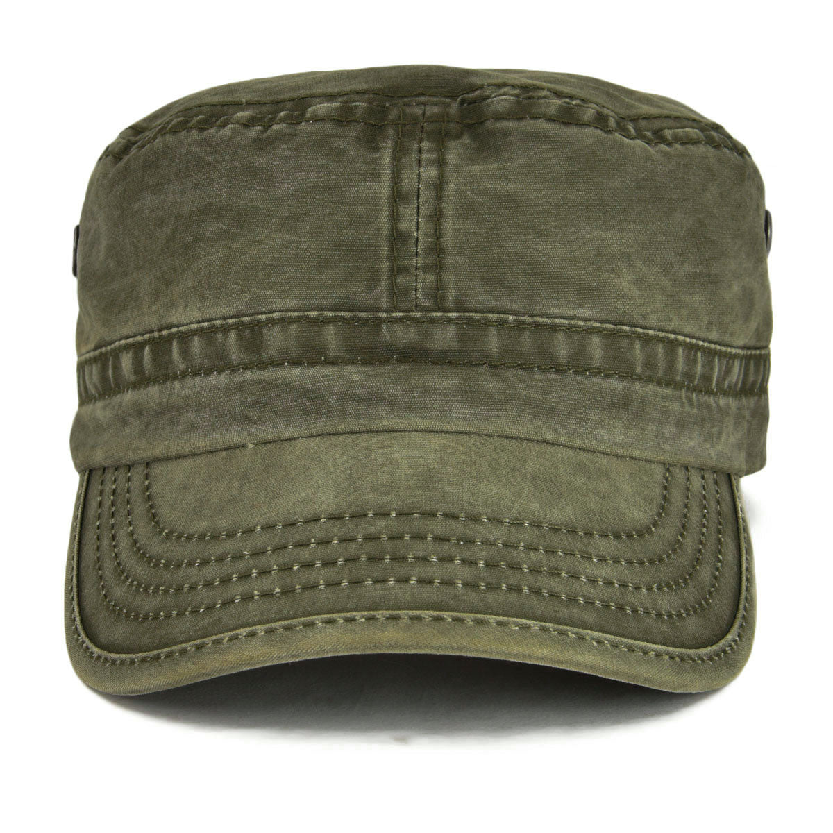 Military Cadet Cap Washed Cotton Army Cap Adjustable Vintage Flat Top Hat