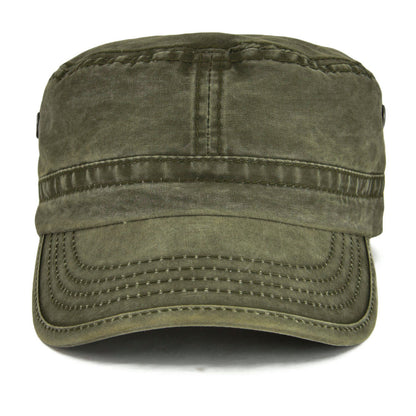 Military Cadet Cap Washed Cotton Army Cap Adjustable Vintage Flat Top Hat