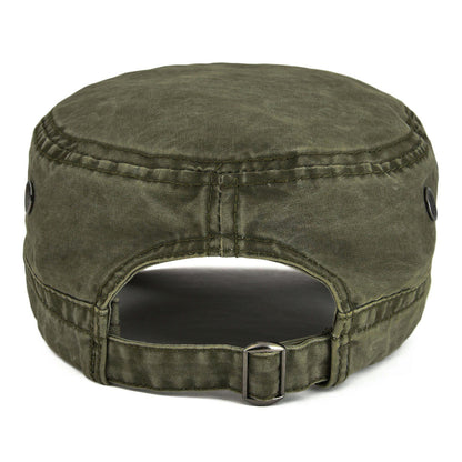Military Cadet Cap Washed Cotton Army Cap Adjustable Vintage Flat Top Hat