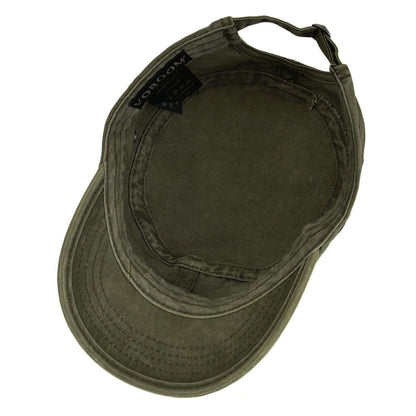 Military Cadet Cap Washed Cotton Army Cap Adjustable Vintage Flat Top Hat