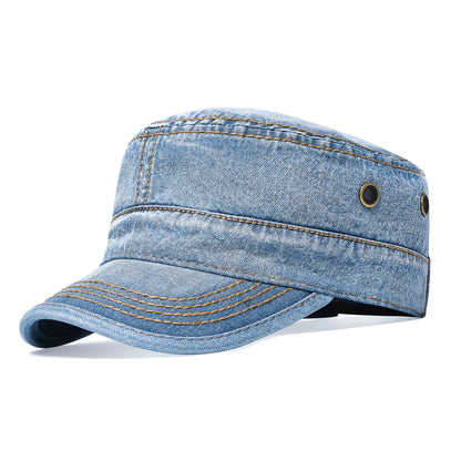 Military Cadet Cap Washed Cotton Army Cap Adjustable Vintage Flat Top Hat