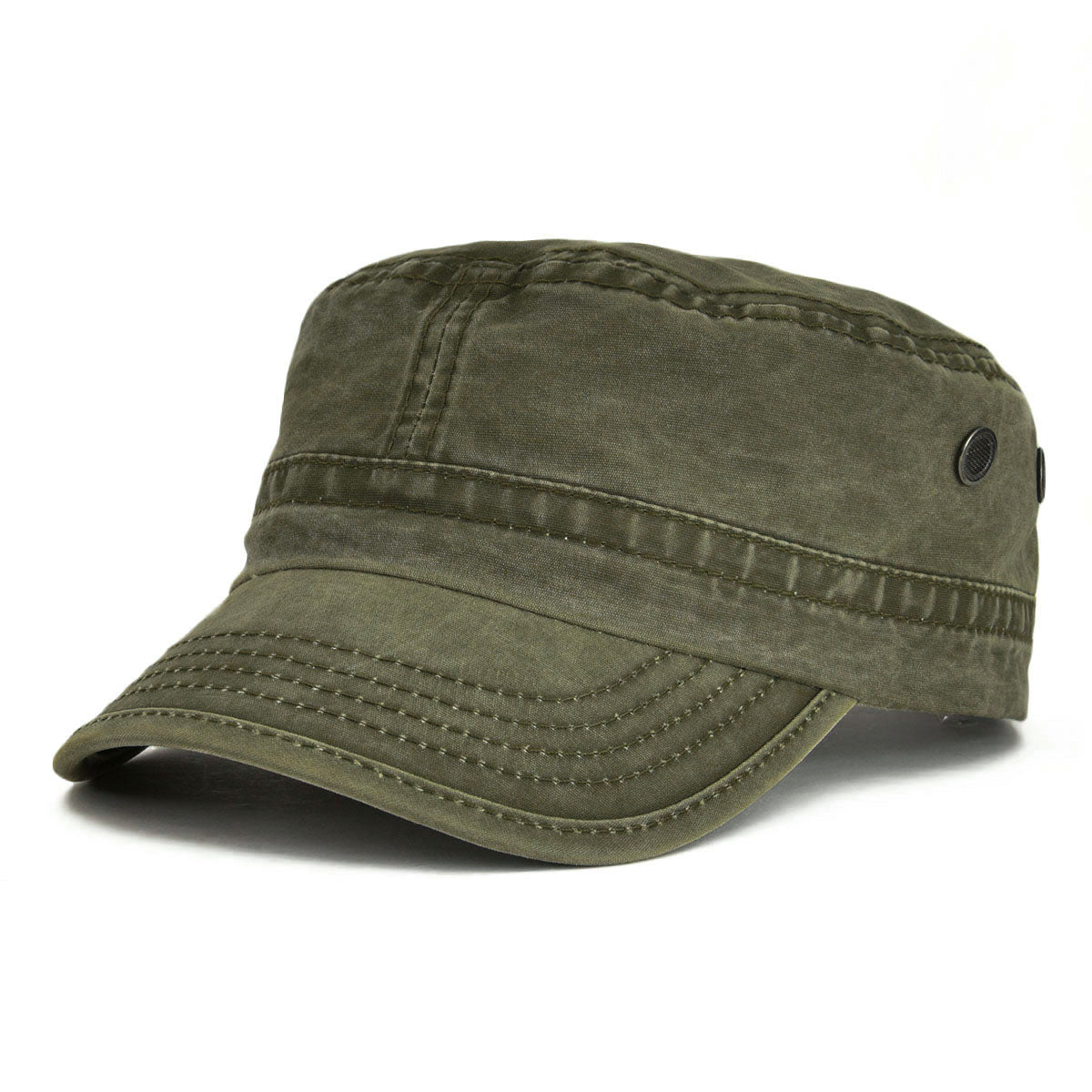 Military Cadet Cap Washed Cotton Army Cap Adjustable Vintage Flat Top Hat